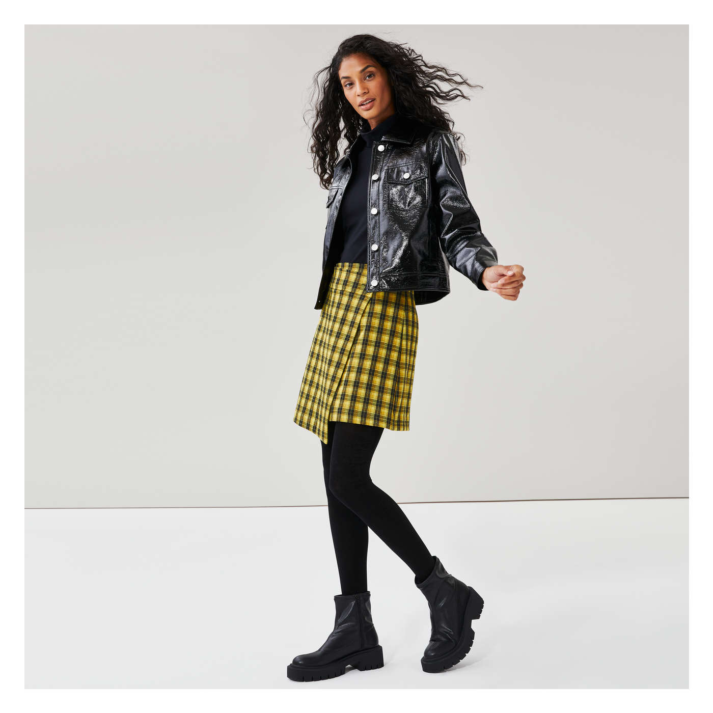 Plaid Wrap Mini Skirt in Dusty Yellow from Joe Fresh